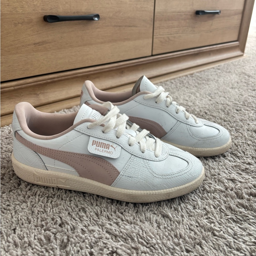 Puma Leather Sneakers in White and Blush